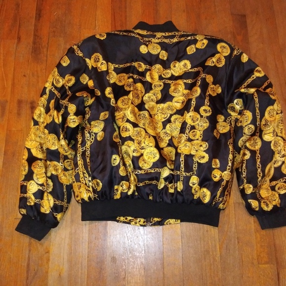 Gold Chains Coins Silk Bomber Jacket Vintage - Picture 8 of 8